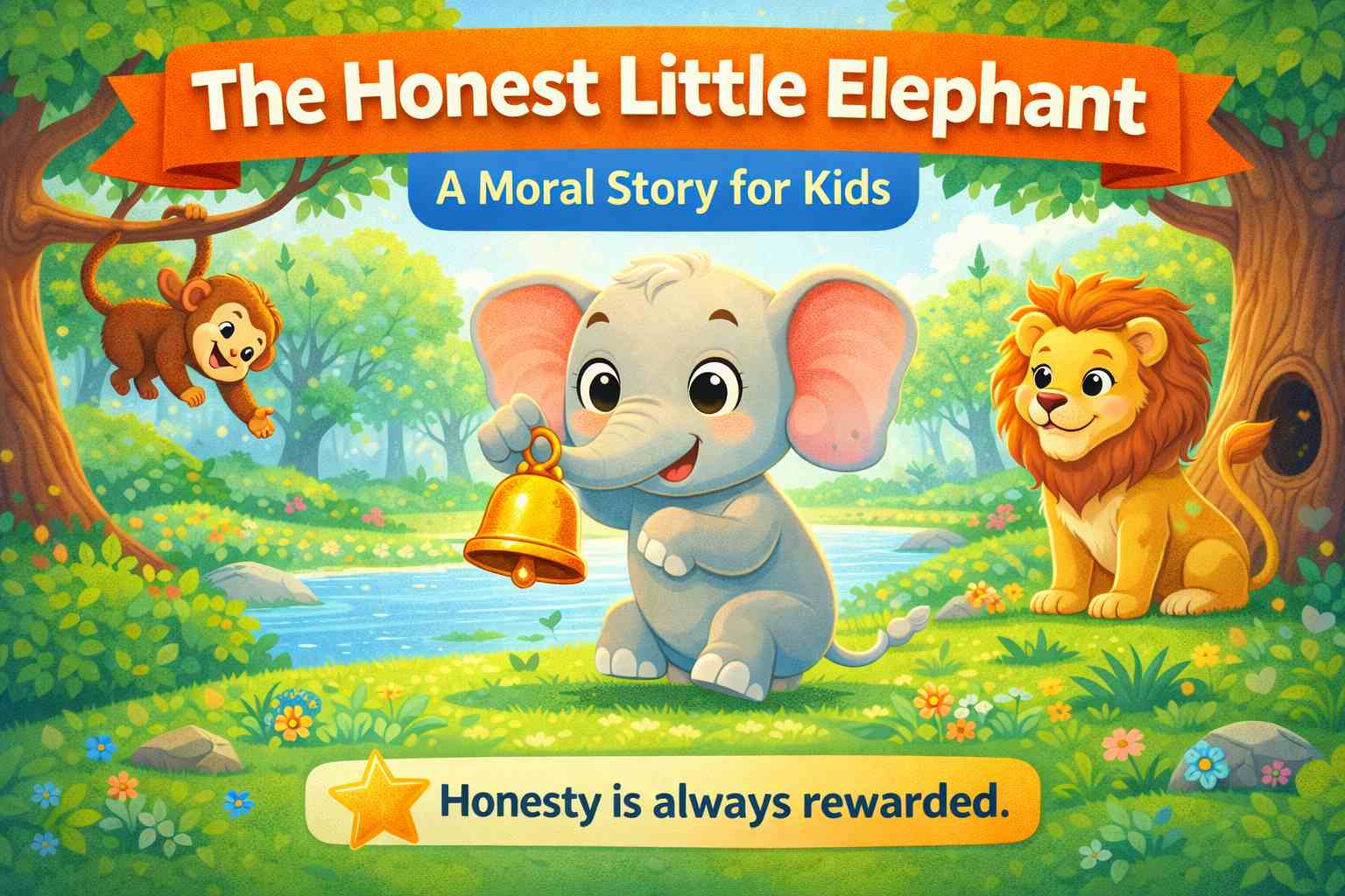Moral story for kids about honesty with an elephant illustration
