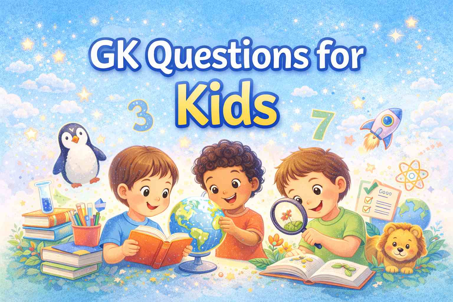 Easy general knowledge questions for kids with fun learning illustrations